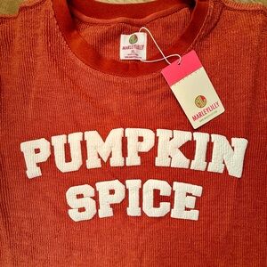 Marleylilly Pumpkin Spice Corded Waffle Pullover Sweatshirt in Burnt Orange